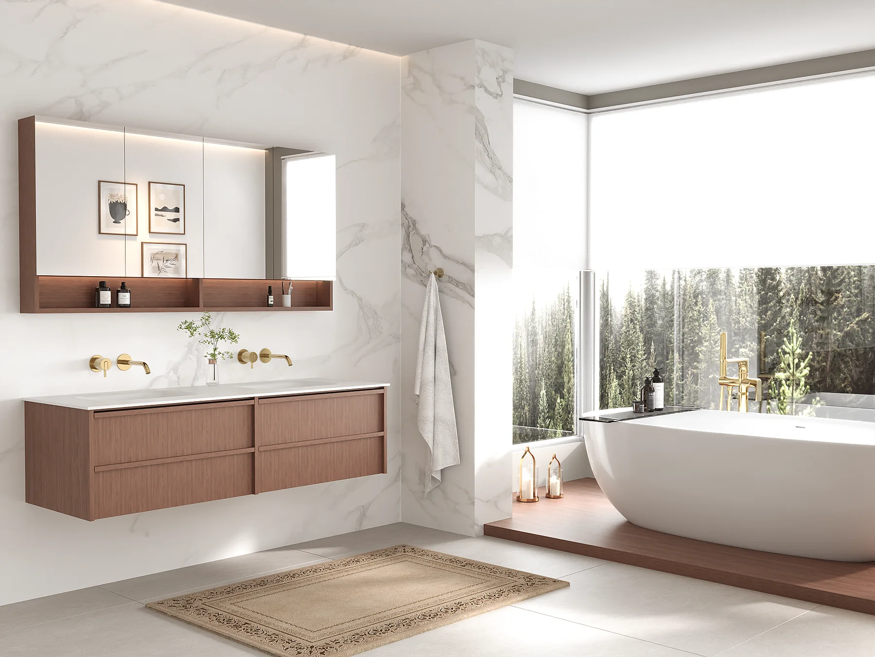 Nordic 60″ Teak Floating Double Vanity